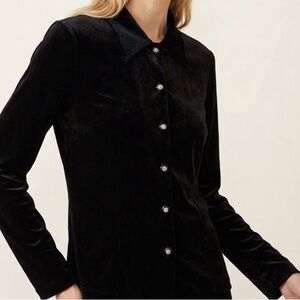 Vintage 90s Karin Stevens Velvet Long Sleeve Gothic Open Back Button Down 10